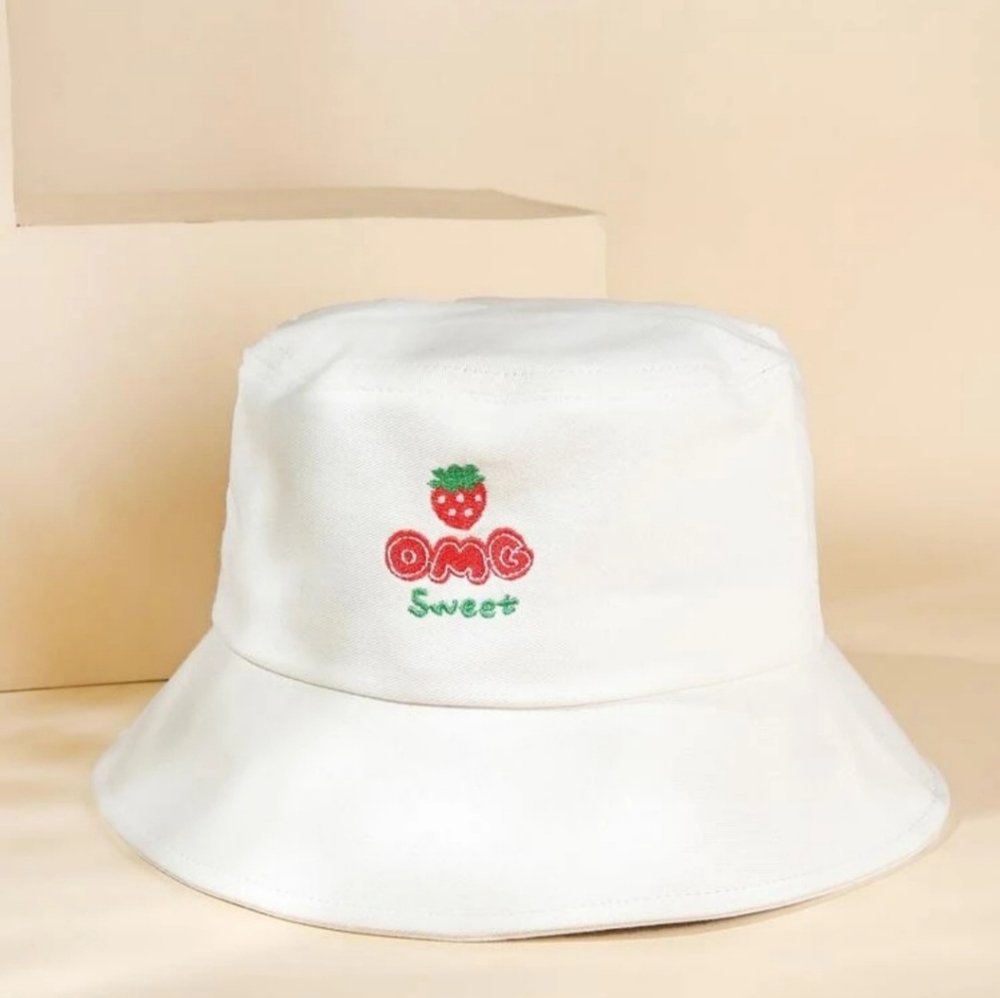 Strawberry Embroidered Bucket Hat